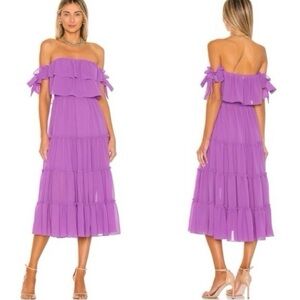 Misa Micaela off-shoulder lilac midi dress